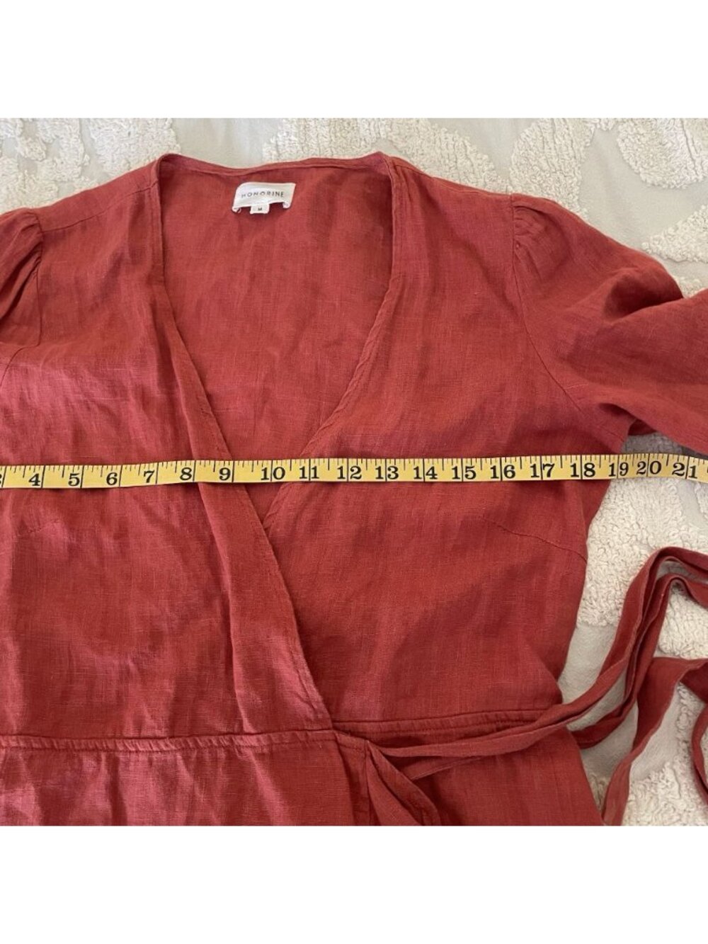 Honorine Edie Linen Ruffle Wrap Mini Dress Terracotta European Summer Boho Chic - Picture 10 of 13